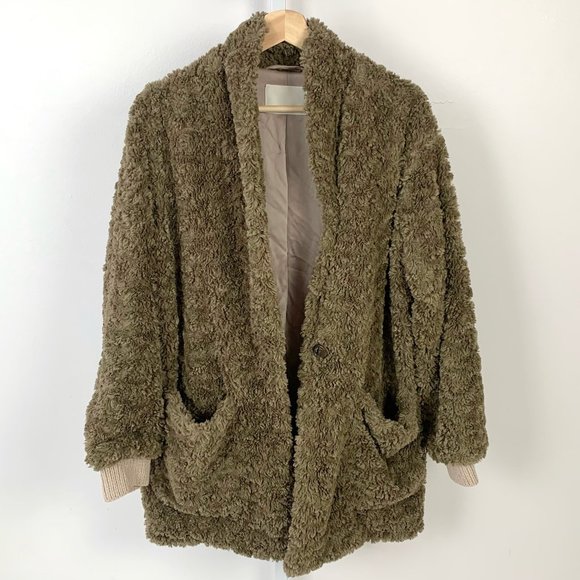 Aritzia Jackets & Blazers - Wilfred Free Aritzia Grete Jacket Plush Teddy One Button Cocoon Coat Brown S
